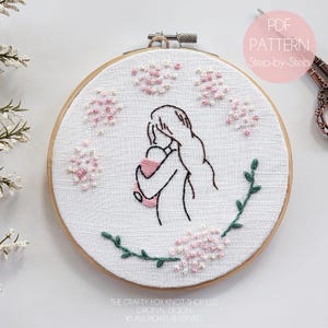 Mother & Baby Hand Embroidery Pattern | Beginner&#39;s Embroidery Pattern | Mother&#39;s Day Embroidery | Beginner/Intermediate Embroidery Pattern