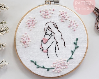 Mother & Baby Hand Embroidery Pattern | Beginner's Embroidery Pattern | Mother's Day Embroidery | Beginner/Intermediate Embroidery Pattern