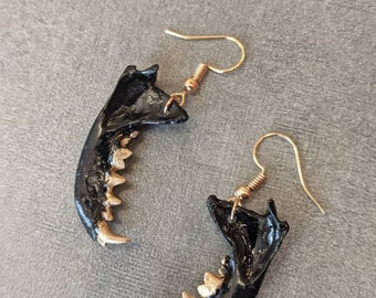 Black and Gold Mink Jaw Earrings