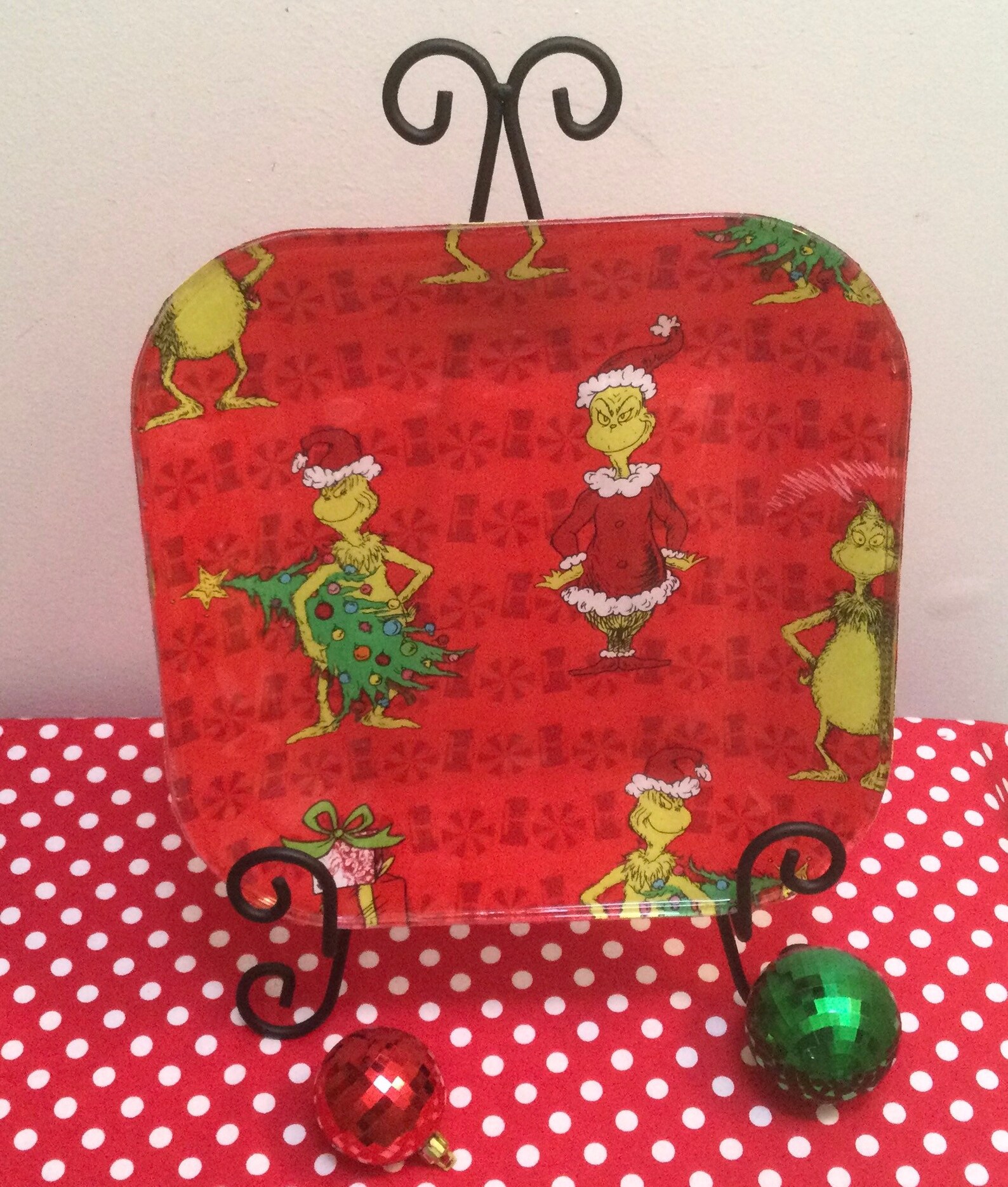 Grinch Plate/Grinch/ dinner plate/Square glass dinner Etsy