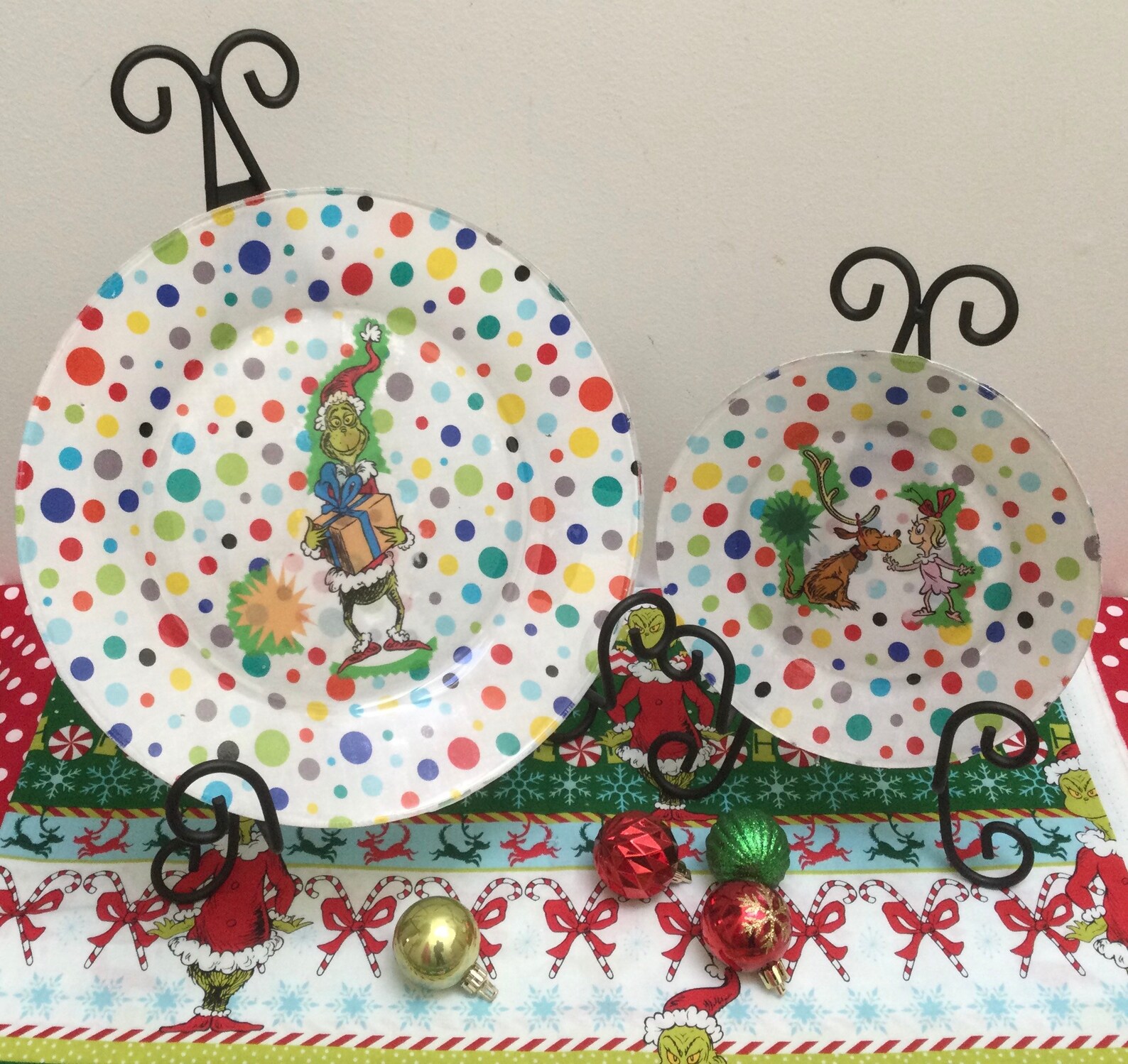 Polka Dot Grinch Dinnerware and Accessories by Roses Handmade Gallery Polka Dot Grinch Dinnerware and Accessories by Roses Handmade Gallery