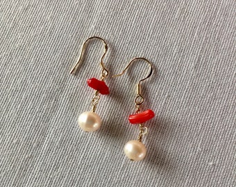 Sweet Pearl and Coral Earrings