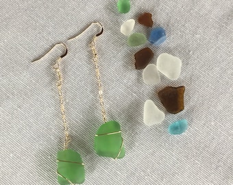 Green Sea Glass Earrings