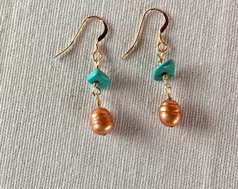 Dainty Pearl and Turquoise Earrings