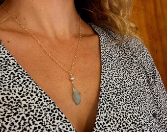 Blue Sea Glass and Pearl necklace
