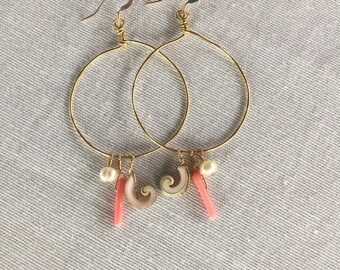 Gold Hoop Spiral Shell Earrings