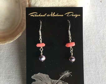 Pearl and Coral Drop Earrings