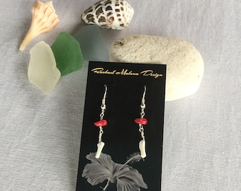 Red and White Coral Dangle Earrings