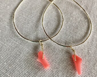 Silver Hoop and Coral Earrings