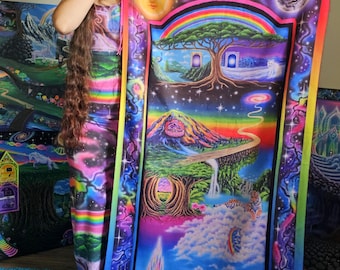 Rainbow Psychedelic Art Pashmina Scarf: Sun and Moon Rave Shawl