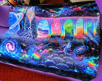 Cosmic Trip Throw Blanket: Alien Galaxy Art Decor
