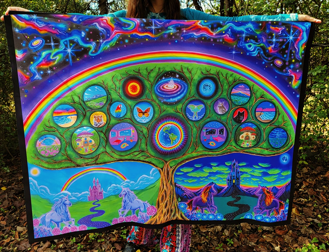 Tapestry of Tree of Life, Visionary, Psychedelic, Rainbow Tapestry