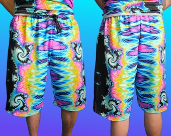 Psychedelic Fractal Shorts: Rave Festival Cotton Unisex Shorts
