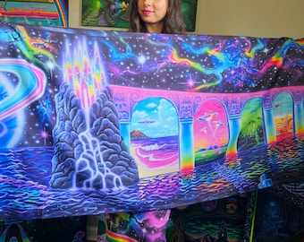 Cosmic Trip Pashmina Scarf: Psychedelic Space Art Rave Shawl