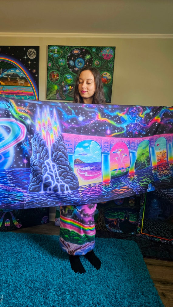 Cosmic Trip Pashmina Scarf: Psychedelic Space Art Rave Shawl