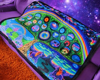 Tree of Life Throw Blanket: Colorful Trippy Boho Decor