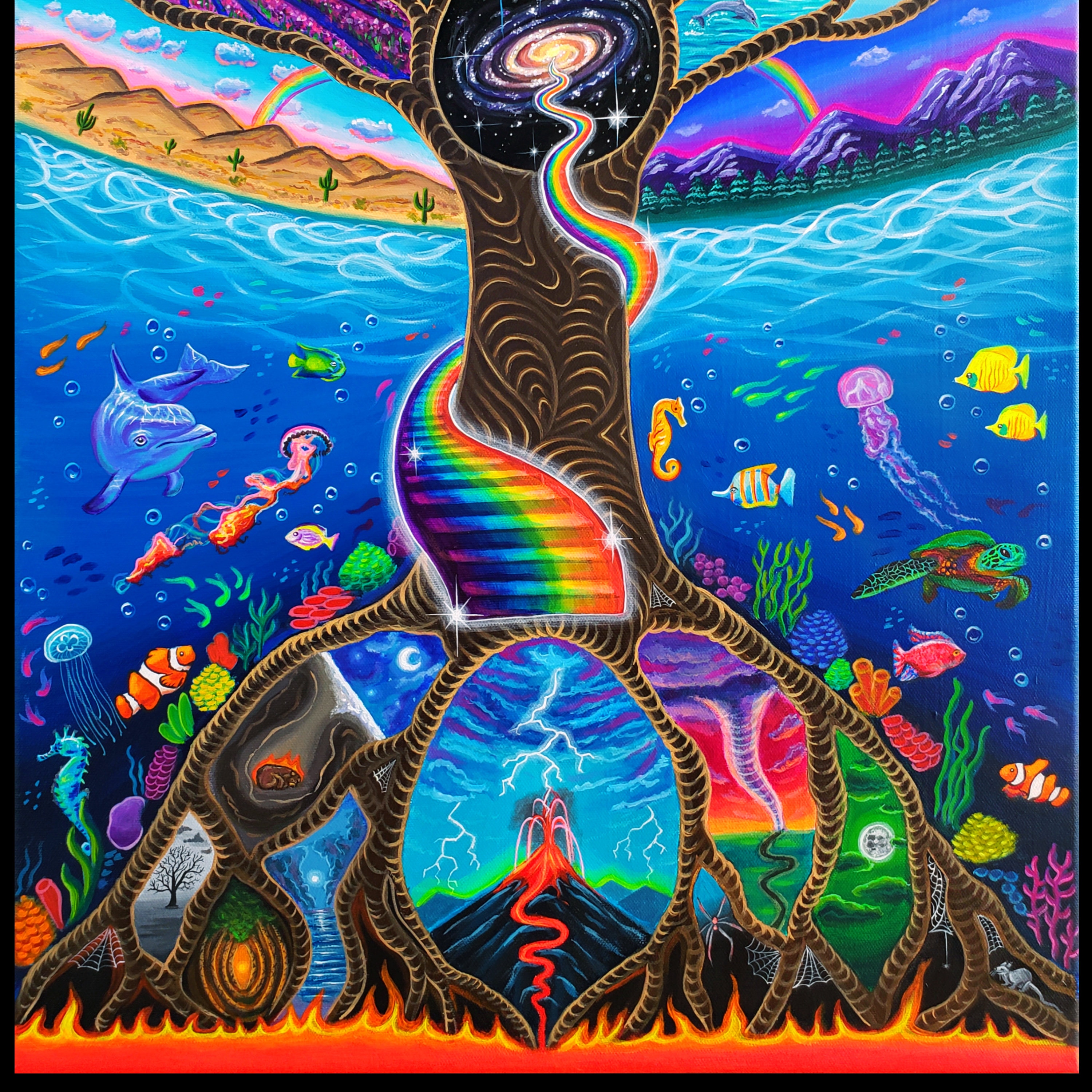 サイケデリックな生命の樹のアートプリント：スピリチュアルな幻想的な