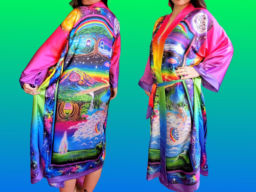 Jimmy Rave Robe Design Satin Kimono Robe: Rainbow Psychedelic Rave Cover-up - Sun & Moon - Etsy