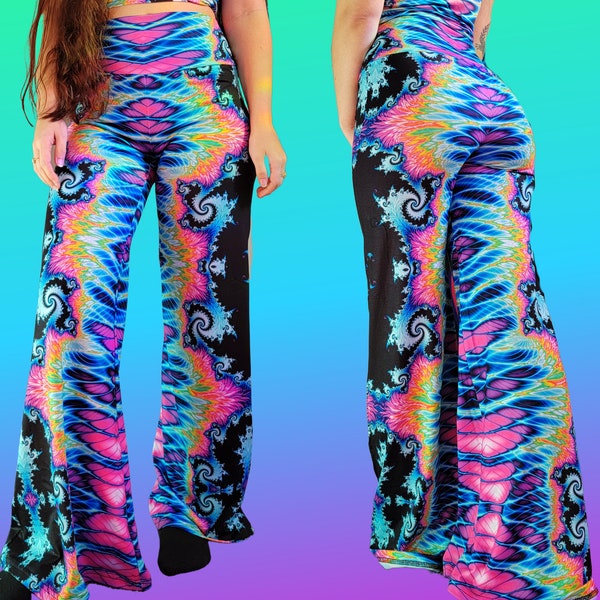 Psychedelic Fractal Flare Pants- Trippy Art Rave and Festival Clothing- MADE TO ORDER