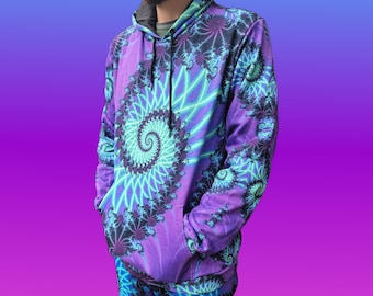 Trippy Fractal Art Hoodie: Psychedelic Rave Festival Jacket