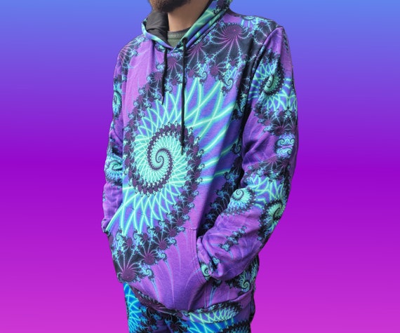 サイケデリックパーカーレインボーフラクタル ピンク×ライトブルー