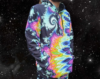 Trippy Fractal Art Hoodie: Psychedelic Rave Festival Jacket