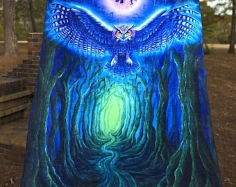 Owl Moon Forest Throw Blanket – Original Acrylic Artwork Home Decor