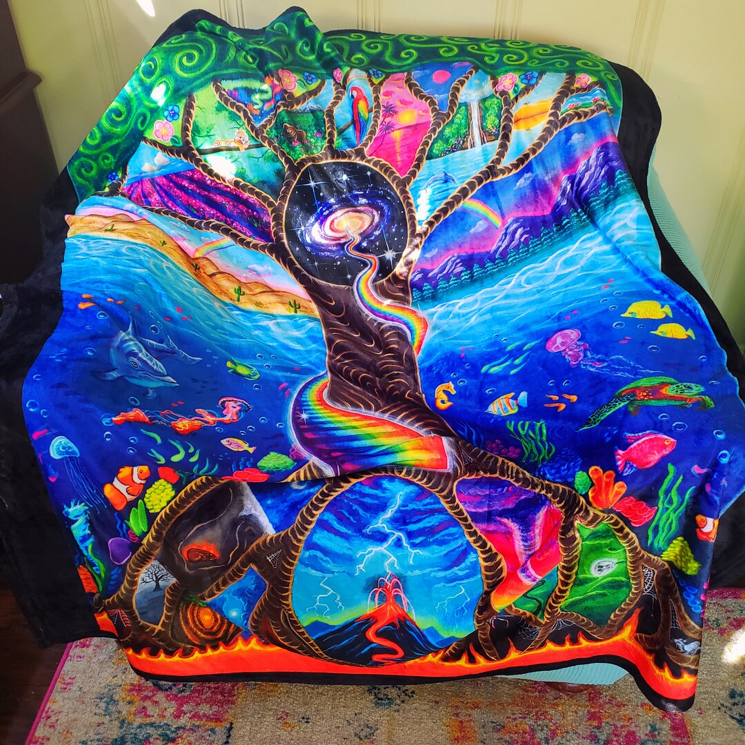 Art Throw Blanket Colorful, Trippy, Rainbow, Boho, Visionary