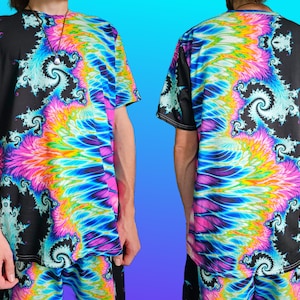 Psychedelic Trippy Shirt- Cotton Shirt, Men&#39;s Festival shirt- Fractal Blue psychedelic shirt- Hippie Men&#39;s Fashion- Rave Shirt