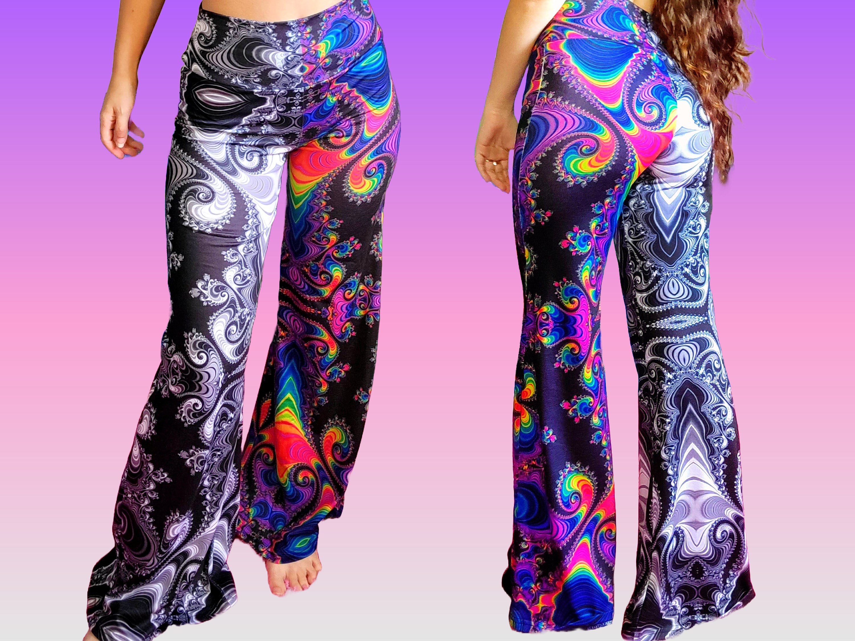 Psychedelic Fractal Flare Pants Duality Half Rainbow Trippy - Etsy