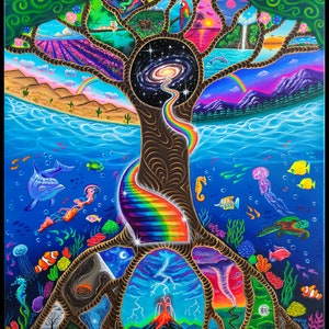 Kunstdruck Psychedelisch Spirituell Visionär Surreal Trippy Poster- Drittes Auge, Boho, Hippie Kunst- Baum des Lebens- Trippy Malerei- Pilz Kunst