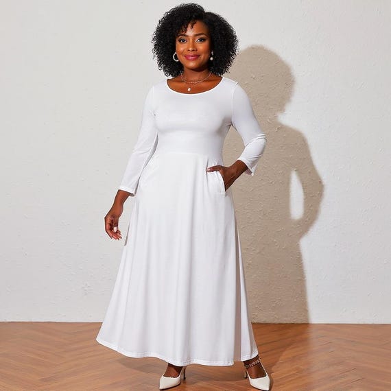 navy blue dress for baby girl WUSENST Plus Size Maxi Dress for Women Short Sleeve Crew Neck Flowy A-Line  Long Dresses with Pocket, White at Amazon Women's Clothing store main image 0