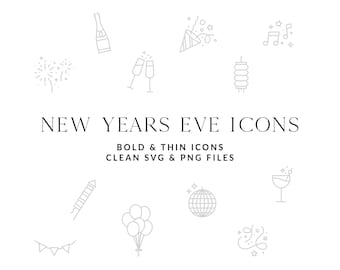 New Years Eve Icon Pack - Clean & Professionally Produced PNG and SVG Bundle (Classy/Fun Symbols/Clipart/Logo Elements)