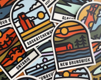 Canadian Provinces - Vinyl Stickers (New Brunswick PEI Nova Scotia Nfld Quebec Ontario Alberta Saskatchewan Manitoba NWT BC Yukon Nunavut)