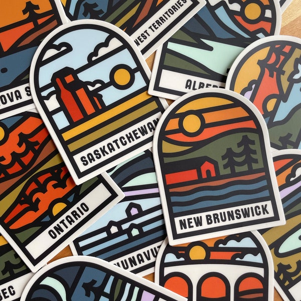 Canadian Provinces - Vinyl Stickers (New Brunswick PEI Nova Scotia Nfld Quebec Ontario Alberta Saskatchewan Manitoba NWT BC Yukon Nunavut)