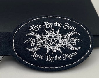 Witchy Celestial Laser Engraved Keychain, Moon and Sun Design