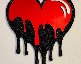 Dripping Heart Mirrored Wall Art, Glitter Acrylic, Funky Home Decor