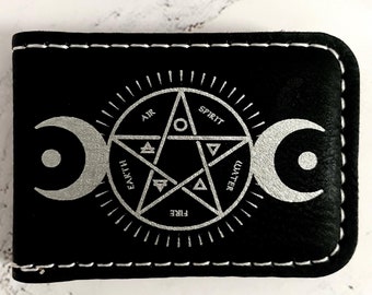 Triple Moon Money Clip, Witchcore Laser Engraved Faux Leather