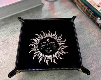 Celestial Sun Leatherette Tray, Gothic Home Decor, Witchy Catchall