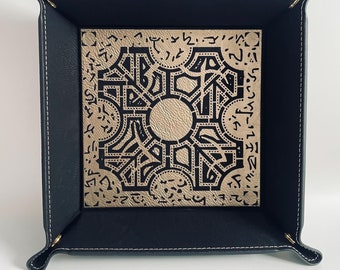 Hellraiser Puzzle Box Faux Leather 6” Tray, Laser Engraved Lament Design