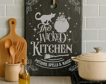 Laser Engraved Slate Sign, The Wicked Kitchen, Witchy Halloween Decor