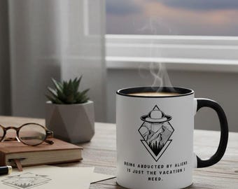 Funny Alien Abduction Ceramic Coffee Mug, Quirky Stocking Stuffer