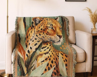 Leopard Woven Cotton Throw Blanket: Jungle Home Decor