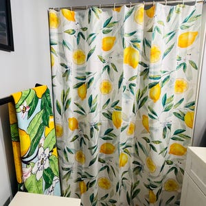 Lemon Shower Curtain, Cottagecore Bathroom Decor, Fruit Print