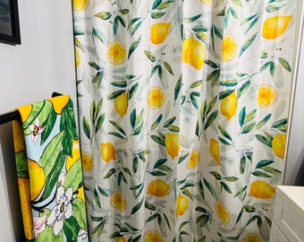 Tenda da doccia al limone, arredo bagno Cottagecore, stampa di frutta