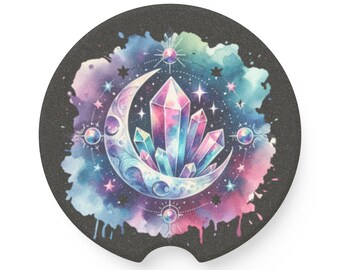 Witchy Crystal Moon Soapstone Car Coaster, Celestial Car Decor