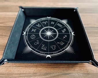 Laser Engraved Astrological Faux Leather Valet Tray, 6"
