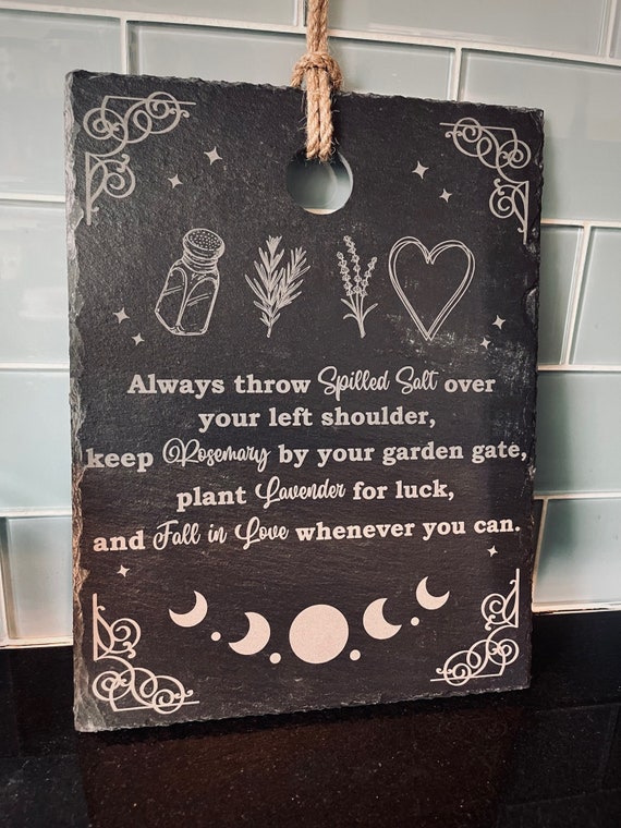 Magical Witchy Home Decor Salt, Rosemary, Lavender & Love Laser Engraved Slate Sign, Witchy Gifts, Witchy Home Decor