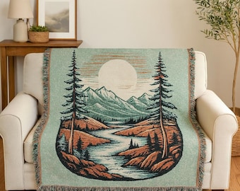 Nature Scene Woven Blanket: Cottagecore Home Decor