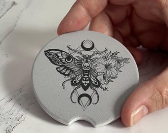 Deathhead Moth Celestial Floral Soapstone Car Coaster
